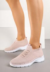 Różowe Wsuwane Buty Sportowe Sneakersy z Imitacją Sznurówek Tatanoris. Czerwone obuwie sportowe damskie Renee, bez wzorów, z jeansu, bez zapięcia. Za 59.99 zł.