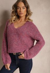 Fioletowy Sweter z Dodatkiem Wełny i Szerokimi Rękawami Inathira. Fioletowe swetry nierozpinane damskie Renee, na zimę, bez wzorów, z jeansu, casualowe, bez kołnierzyka, bez ramiączek. Za 139.99 zł.
