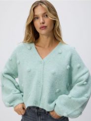 Kardigan z aplikacjami - jasnoturkusowy. Niebieskie kardigany damskie Reserved, l, z aplikacjami, z dzianiny, bez kołnierzyka. Za 149.99 zł.