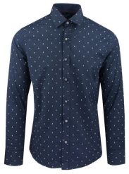 Męska Koszula, Taliowana (Slim Fit) - Rigon - Granat, Drobny Wzór. Niebieskie koszule męskie Rigon, m, bez wzorów, z bawełny, biznesowe, bez kołnierzyka, bez ramiączek. Za 139.00 zł.