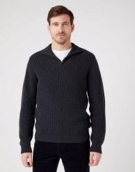 WRANGLER HALF ZIP KNIT MĘSKI SWETER KLASYCZNY ROZPINANY LOGO DARK GREY W8D0PJX06 112321333. Szare swetry męskie Wrangler, na zimę, m, bez wzorów, z bawełny, eleganckie, bez kołnierzyka, bez ramiączek. W wyprzedaży za 94.99 zł.