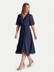 Swing Sukienka koktajlowa 5AI10200 Granatowy Regular Fit. Niebieskie sukienki damskie Swing, bez wzorów, z syntetyku, wizytowe, bez kołnierzyka, bez ramiączek. Za 639.99 zł.
