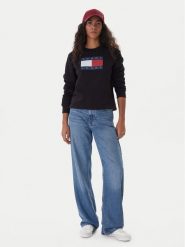Tommy Jeans Bluza Flag DW0DW22564 Czarny Regular Fit. Czarne bluzy damskie Tommy Jeans, l, bez wzorów, z bawełny, bez ramiączek, bez kaptura. Za 329.99 zł.