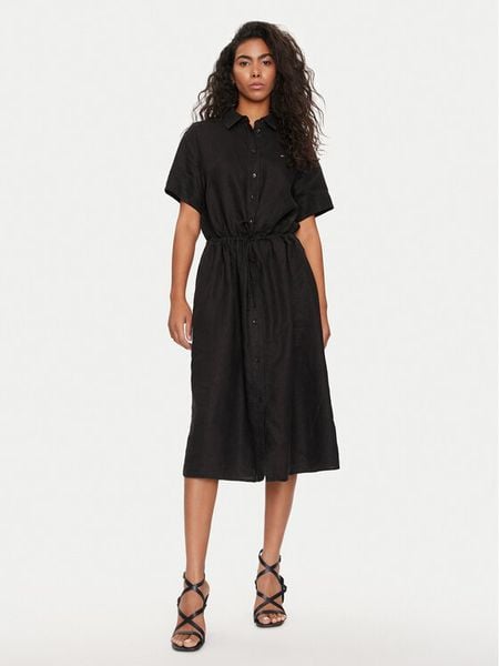 Tommy Hilfiger Sukienka koszulowa WW0WW41911 Czarny Relaxed Fit. Czarne sukienki damskie Tommy Hilfiger, bez wzorów, ze lnu, bez kołnierzyka, bez ramiączek, koszulowe. Za 539.99 zł.