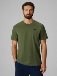 4F T-shirt regular gładki męski - oliwkowy L. Brązowe t-shirty męskie 4F, l, bez wzorów, z bawełny, bez kołnierzyka, bez ramiączek. Za 49.99 zł.