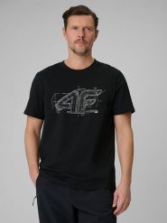 4F T-shirt regular z nadrukiem męski - czarny XL. Czarne t-shirty męskie 4F, m, bez wzorów, z bawełny, bez kołnierzyka, bez ramiączek. Za 59.99 zł.