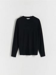 Sweter z wiskozą - czarny. Czarne swetry męskie Reserved, l, bez wzorów, z dzianiny, klasyczne, bez kołnierzyka, bez ramiączek. W wyprzedaży za 69.99 zł.