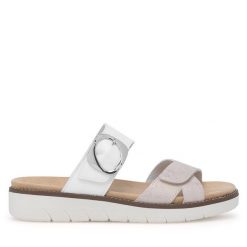 Klapki Remonte. Szare klapki damskie Remonte, bez wzorów, bez obcasa, bez zapięcia. Za 329.99 zł.