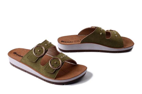 INBLU CP-54 022 tundra, klapki damskie. Zielone klapki damskie Inblu, na lato, bez wzorów, bez obcasa, bez zapięcia. Za 95.99 zł.