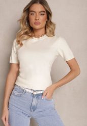 Jasnobeżowy Sweter Ozdobiony Ściągaczami Sanallia. Brązowe swetry nierozpinane damskie Renee, bez wzorów, z jeansu, eleganckie, bez kołnierzyka, bez ramiączek. Za 44.99 zł.