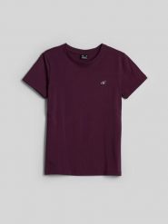 4F T-shirt regular gładki damski - fioletowy S. Fioletowe t-shirty damskie 4F, s, bez wzorów, z bawełny, klasyczne, bez kołnierzyka, bez ramiączek. Za 49.99 zł.