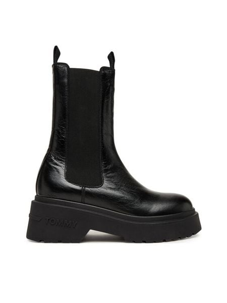 Tommy Jeans Sztyblety Tjw Chunky Shiny EN0EN02888 Czarny. Czarne botki damskie Tommy Jeans, bez wzorów, z jeansu, bez obcasa, na płaskiej podeszwie, bez zapięcia. Za 559.99 zł.