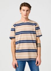 MESKA KOSZULKA WRANGLER STRIPE TEE TIMBERWOLF 112362785. T-shirty męskie Wrangler, xl, bez wzorów, bez kołnierzyka, bez ramiączek. Za 99.99 zł.