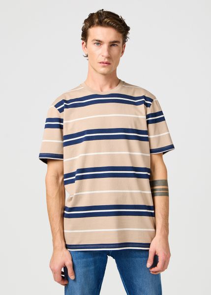 MESKA KOSZULKA WRANGLER STRIPE TEE TIMBERWOLF 112362785. T-shirty męskie Wrangler, xl, bez wzorów, bez kołnierzyka, bez ramiączek. Za 99.99 zł.