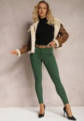 Ciemnozielone Jeansy Skinny z Paskiem z Klamerką Pisanne. Zielone jeansy damskie Renee, bez wzorów, z jeansu, klasyczne. Za 59.99 zł.
