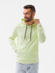 Bluza męska z kapturem - limonkowa V8 - Rozmiar: XXL. Bluzy męskie Ombre Clothing, m, bez wzorów, z bawełny, z kapturem. W wyprzedaży za 29.99 zł.
