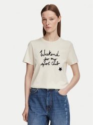 Weekend Max Mara T-Shirt Edison 2625976041 Kremowy Regular Fit. Białe t-shirty damskie Weekend Max Mara, xs, bez wzorów, z bawełny, bez kołnierzyka, bez ramiączek. Za 444.99 zł.
