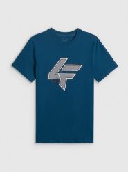 4F T-shirt regular z nadrukiem męski - turkusowa XXL. Niebieskie t-shirty męskie 4F, m, bez wzorów, z materiału, bez kołnierzyka, bez ramiączek. Za 69.99 zł.