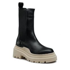 Sztyblety Badura. Czarne botki damskie Badura, bez wzorów, bez obcasa, na słupku, bez zapięcia. Za 429.99 zł.