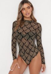 Beżowe Body Prześwitujące w Fantazyjny Print Aerhu. Brązowe body Born2be, bez wzorów. Za 49.99 zł.