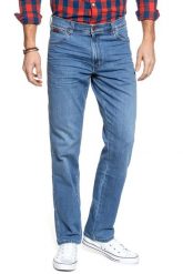 WRANGLER SPODNIE MĘSKIE TEXAS BLAZING BLUE W121Q472X 112126181. Niebieskie spodnie materiałowe męskie Wrangler, bez wzorów, z bawełny. Za 219.99 zł.