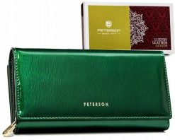 Portfel skórzany Peterson PTN 42100-SH zielony. Zielone portfele damskie Peterson, ze skóry. Za 143.99 zł.