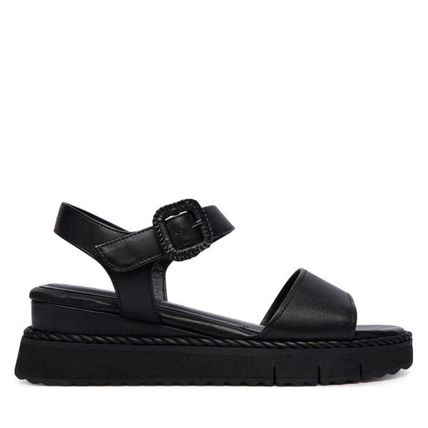 Sandały Tamaris. Czarne sandały damskie Tamaris, bez wzorów, bez obcasa, na koturnie, bez zapięcia. Za 282.99 zł.