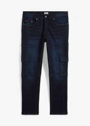 Jeansy bojówki slim fit, straight. Niebieskie jeansy męskie bonprix, z jeansu. Za 169.99 zł.