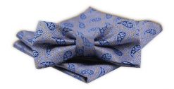 Męska Mucha z Poszetką w Zestawie - Alties - Niebieska, Żółty Akcent, Paisley. Niebieskie krawaty i muchy Alties, bez wzorów, eleganckie. Za 54.00 zł.