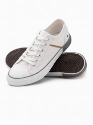 Klasyczne męskie trampki z nitami - białe V3 OM-FOTL-0147 - 41. Białe trampki męskie Ombre Clothing, bez wzorów, z gumy, casualowe, bez zapięcia. W wyprzedaży za 69.99 zł.