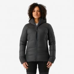 Kurtka trekkingowa damska puchowa Simond MT900 - 20°C. Szare kurtki sportowe damskie FORCLAZ, m, bez wzorów, z materiału, bez ramiączek, bez kaptura, trekkingowe. Za 599.99 zł.