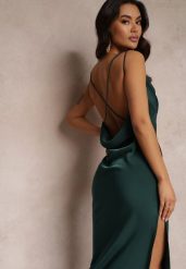 Zielona Sukienka Maxi z Odkrytymi Plecami z Rozcięciem na Dole Zirthi. Zielone sukienki damskie Renee, na imprezę, na lato, l, bez wzorów, eleganckie, bez kołnierzyka, bez ramiączek, maxi, kopertowe. Za 74.99 zł.