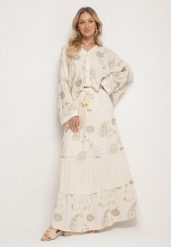 Beżowy Komplet z Wiskozy w Stylu Boho Koszula Nietoperz i Spódnica Sepalisse. Brązowe koszule damskie Born2be, l, bez wzorów, z wiskozy, boho, bez kołnierzyka, bez ramiączek. Za 179.99 zł.