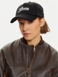 Guess Czapka z daszkiem AW5182 WOL01 Czarny. Czarne czapki damskie Guess, z aplikacjami, z materiału. Za 129.99 zł.