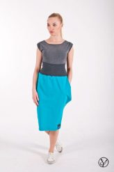 Spódnica z kieszenią turkus midi. Niebieskie spódnice damskie Hultaj Polski, l, bez wzorów, z bawełny, eleganckie, midi, asymetryczne. Za 149.00 zł.