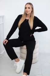 Komplet sweterkowy Bluza + Spodnie czarny. Czarne bluzy damskie KESI, l, bez wzorów, z poliesteru, eleganckie, bez ramiączek, bez kaptura. Za 297.97 zł.