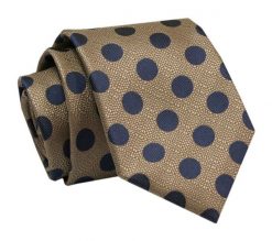 Elegancki, Klasyczny, Męski Krawat -ALTIES - Beż w Granatowe Grochy. Krawaty i muchy Alties, bez wzorów, z tkaniny, eleganckie. Za 49.00 zł.