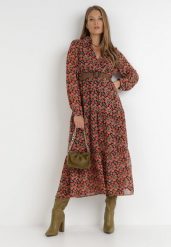 Czarno-Czerwona Sukienka Z Paskiem Khazin. Czerwone sukienki damskie Born2be, l, z aplikacjami, bez kołnierzyka, bez ramiączek, maxi, kopertowe. Za 149.99 zł.