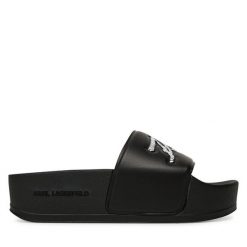 Klapki KARL LAGERFELD. Czarne klapki damskie KARL LAGERFELD, bez wzorów, bez obcasa, bez zapięcia. Za 359.99 zł.