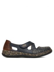 Rieker Półbuty 463H4-14 Granatowy. Niebieskie półbuty damskie Rieker, bez wzorów, ze skóry, bez obcasa, na płaskiej podeszwie, bez zapięcia. Za 319.99 zł.