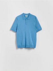 Sweter polo z wiskozą - jasnoniebieski. Niebieskie swetry męskie Reserved, l, bez wzorów, z dzianiny, bez kołnierzyka, bez ramiączek. Za 99.99 zł.