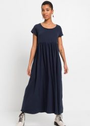 Sukienka shirtowa z bawełny organicznej. Czerwone sukienki damskie bonprix, bez wzorów, z bawełny, bez kołnierzyka, petite, bez ramiączek. Za 139.99 zł.