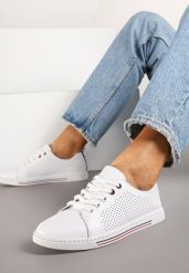 Białe Płaskie Tenisówki ze Skóry Naturalnej z Perforacją i Skórzaną Wkładką Aliwa. Białe trampki i tenisówki damskie Renee, bez wzorów, z jeansu, bez zapięcia. Za 109.99 zł.