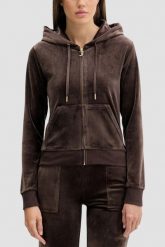 JUICY COUTURE Czekoladowa bluza damska Robertson Hoodie, Rozmiar S. Brązowe bluzy damskie Juicy Couture, s, bez wzorów, z materiału, klasyczne, bez ramiączek, z kapturem. Za 549.99 zł.