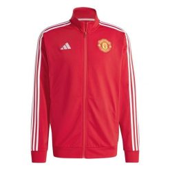 Bluza Manchester United DNA 2024/25. Czerwone bluzy męskie Adidas, bez wzorów, z dresówki, sportowe, bez ramiączek, bez kaptura. W wyprzedaży za 252.50 zł.