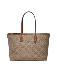 Tommy Hilfiger Torebka Th Monoplay Leather Tote AW0AW17416 Beżowy jasny. Brązowe shopperki damskie Tommy Hilfiger, bez wzorów, ze skóry, bez dodatków. Za 849.99 zł.