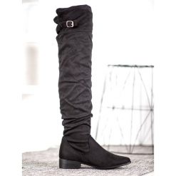 SHELOVET Stylowe Kozaki Nad Kolano czarne. Czarne kozaki damskie SHELOVET, bez wzorów, ze skóry ekologicznej, bez obcasa, bez zapięcia. Za 119.00 zł.