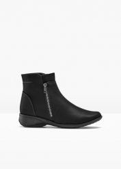 Botki. Czarne botki damskie bonprix, bez wzorów, bez obcasa, bez zapięcia. Za 147.99 zł.