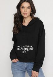 Czarna Casualowa Bluza z Kapturem i Kieszonką Zelotia. Czarne bluzy damskie Born2be, l, bez wzorów, z jeansu, casualowe, bez ramiączek, z kapturem. Za 59.99 zł.