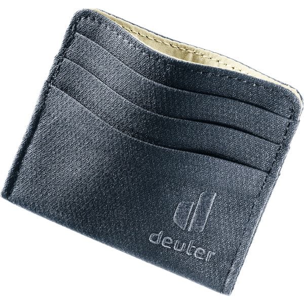 Portfel na karty 6 kieszeni 100% materiał z recyklingu. Czarne portfele męskie Deuter, bez wzorów, z materiału. Za 59.99 zł.
